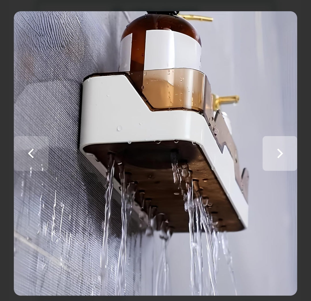 Mounted Bathroom Shelf Organizer with Drain Tray & Adhesive Stickers
