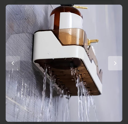 Mounted Bathroom Shelf Organizer with Drain Tray & Adhesive Stickers